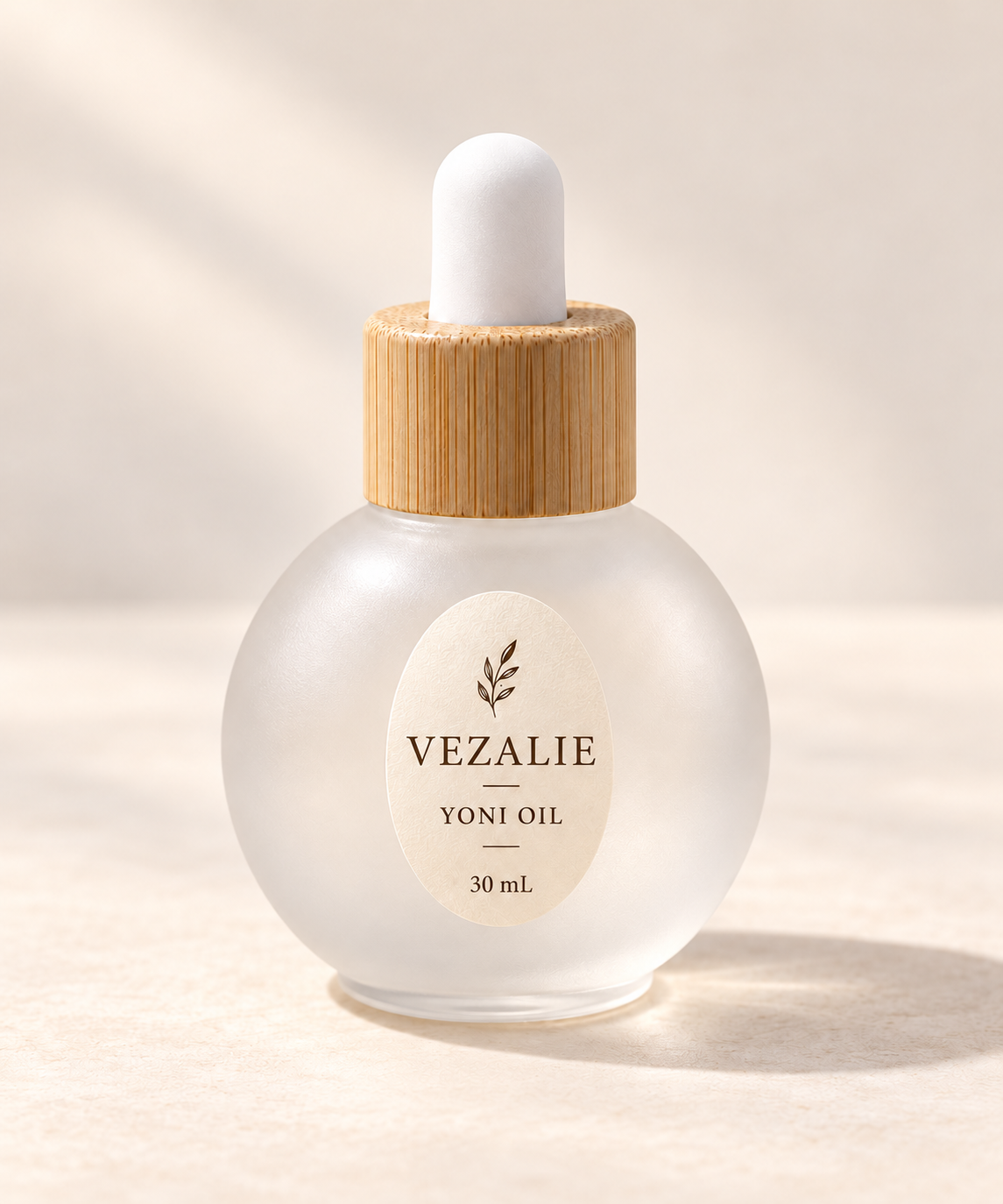 Concept artwork of the VEZALIE Yoni Oil bottle